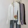 Camisa base de punto con cuello polo morado para mujer, corte ajustado, manga larga, para primavera y otoño, top de punto de alta gama