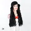Sombrero de pescador con peluca de comercio exterior, sombrero de pescador negro con cabello largo y rizado, permanente de maíz, rizo de lana, peluca larga rizada al por mayor