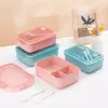 Lonchera Estilo Japonés para Estudiantes, Caja Bento Sellada de Tres Compartimentos, Apta para Microondas, Lonchera de Gran Capacidad para Oficinistas, con Cubiertos