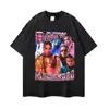 Rapper Celebridade Estilo Vintage High Street Unissex Colete Estampado de Manga Curta Marca Tendência Manga Curta Lavada