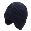 Gorro de lana nuevo con orejeras de terciopelo grueso, tejido a mano, cálido y elástico para invierno y exteriores, para hombres y mujeres.