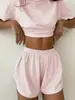 Amazon Transfronterizo Verano 2025 Conjunto de Dos Piezas Simple y Cómodo de Pantalones Cortos de Manga Corta Rayados con Cintura Elástica para Mujer