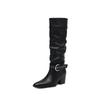 Botas de Montar de Cuero Genuino Retro de Lujo Ligero de Nicho 2026 Otoño e Invierno Nuevas Botas para Mujer Comercio Exterior Transfronterizo Punta Fina Tacón Grueso Botas Altas
