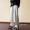 Calça Rusk Split com Zíper Lateral Masculina Verão Fina Solta Reta Estilo Americano Marca de Moda Vibe High Street Micro Calça