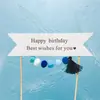 Enchufe de cumpleaños decoración de cumpleaños tarjeta banderín de bola de pelo pequeña tarjeta de cumpleaños feliz fiesta bandera decorativa para mesa de postres