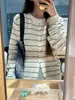 Cardigan de Tricô Listrado Color Block Estilo Old Money Feminino Outono/Inverno Suéter de Botão Único Macio Preguiçoso Ins Peça Externa