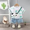 Conjunto de Vestido de Verão para Meninos 2024 Novo Estilo Ocidental Vestido de Verão para Bebê Bolsa de Animal de Desenho Animado Manga Curta Shorts Conjunto de Duas Peças