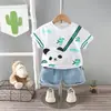 Traje Casual Duas Peças para Meninos e Meninas Verão Novo Estilo Bolsa Transversal Animal Casual Manga Curta Shorts Roupa Esportiva para Bebê