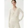 Design com acabamento em renda, exalando elegância; cardigã de malha de cashmere curto, soltinho, estilo novo