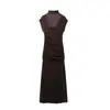 Comércio Exterior Atacado 2025 Nova Moda Outono Feminina Estilo Europeu e Americano Sexy Slim Malha de Seda Patchwork Vestido para Mulheres