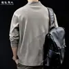 Camiseta de manga larga estilo "Modal" old money con cuello Henry para hombre, top base informal suelto de peso pesado para otoño