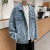 Jaqueta Jeans Masculina Primavera e Outono Estilo Coreano Fashion Bonita Versátil Jaqueta Flor Caju Casual Ins Estilo Hong Kong Hip-hop Top