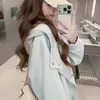 Chaqueta con capucha y cremallera irregular de cáscara de naranja, sudadera tipo cárdigan casual con botones a presión y cuello desplegable, prenda superior con diseño para ir al trabajo