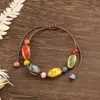 Estilo Étnico Flor Esmaltada Cerámica Pulsera Colorida Jingdezhen Retro Literario Cuentas de Cerámica Pulsera Tejida para Mujer Nueva Estilo Chino Cuerda de Mano