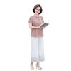 Vestido de Verano para Madre Estilo Occidental Traje de Gasa Top de Manga Corta Estilo Étnico para Mujeres de Mediana Edad y Mayores Pantalones de Pierna Ancha Modernos Conjunto de Dos Piezas