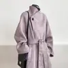 Novo Estilo Outono e Inverno 2026 Casaco de Lã Grosso de Comprimento Médio Estilo Hepburn para Mulheres Baixas
