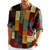 Camisa xadrez masculina estilosa de manga longa transfronteiriça com estampa 3D, suéter casual moderno com gola alta, nova camisa para primavera e outono
