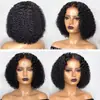 Cachos Africanos Pequenos Transfronteiriços, Cabelo Cacheado Natural Preto, Peruca Semi-Renda Totalmente Feita à Mão com Renda Frontal