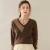 Nuevo suéter de cachemira pura para mujer otoño e invierno 26, tejido de bloques de color con cuello en V, capa interior cálida, suéter básico casual ajustado