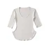 Top de Manga Media Ajustado Estilo Dibujo Animado, Nueva Camiseta Ligera Adelgazante con Cuello en U Grande para Primavera/Verano