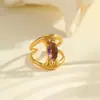 Anillo Irregular de Acero Inoxidable Chapado en Oro con Circonita Incrustada, Diseño Europeo y Americano Transfronterizo, Joyería Ins de Nicho para Mano al por Mayor
