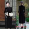 Vestido Longo de Veludo Bordado Ai Qi Moda Moderna Grande Rodado Outono 2024 Novo Uso Diário Vestido Cheongsam Feliz Dia das Mães