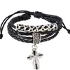 Pulsera Trenzada Multicapa para Hombre de Bicicleta Nueva Europea y Americana Cruzada de Piedra Negra Joyería de Cuero Retro de Moda