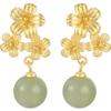 Aretes antiguos de oro de plata esterlina s925 aretes de jade Hetian aretes de margarita flor de moda aretes estilo ins aretes elegantes