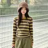 2026 Conjunto de Duas Peças para Meninas Outono Estilo Coreano Listrado Manga Longa Calça Wide Leg Conjunto Casual de Moda Infantil Médio e Grande Tendência