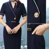 Vestido Azul Marino de Verano, Corte Ajustado, Ceñido a la Cintura, Vestido Profesional para Joyerías, Salones de Belleza, Administración de Propiedades y Atención al Cliente