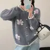 Cárdigan de punto con bordado floral tridimensional de alta resistencia estilo coreano para mujer, nueva colección de otoño, abrigo suéter suave, holgado y casual