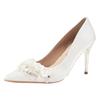 Zapatos de boda nuevos 2024 para mujer, tacón de aguja, lazo puntiagudo, estilo coreano, de una sola capa, para dama de honor, boda, tacones altos de cristal