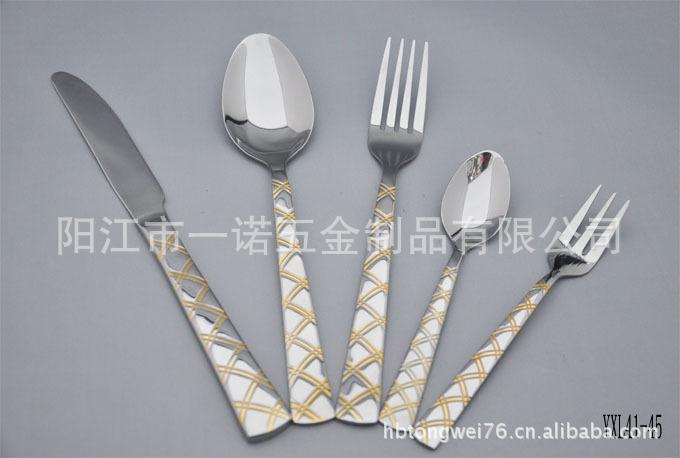 YXL41-45 A0025镀金双斜线刀叉勺五件套