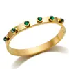 Pulsera de Lujo Transfronteriza para Mujer Incrustada con Circonita Redonda Verde Rosa Acero Inoxidable Pulsera de Circonita Joyería Moda Nueva