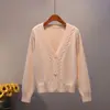 Chaqueta cárdigan de punto para mujer 2023 Primavera y Otoño Nueva estilo coreano Combinación versátil Holgada Aspecto entallado Ropa exterior Corto Color liso Suéter