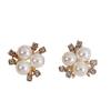 Estilo barroco superfície brilhante três pérolas brilhantes com diamante acrílico flor núcleo cocar brincos DIY jóias acessórios