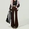 Jeans de Campana de Tiro Alto Estilo Hot Girl en Marrón Oscuro, Aspecto Vintage, Elásticos, Corte Delgado, Favorecedores, Versátiles, de Pierna Ancha hasta el Suelo