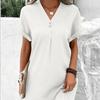 Ropa de Mujer Europea y Americana Transfronteriza 2023 Nuevo Amazon Cuello en V Color Puro Jersey Cómodo Casual Vestido con Botones