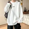 Chaqueta blanca de otoño estilo americano, holgada, sin capucha, con tachuelas, sudadera pesada de marca moderna para adolescentes, cuello redondo para hombre