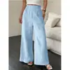 Pantalones holgados de pierna ancha de cintura alta para mujer, nuevo estilo de verano, pantalones largos casuales de color liso con textura de algodón y lino, versátiles pantalones de largo hasta el suelo