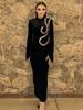 Vestido de Noche Negro con Diamantes Europeos y Americanos para Mujer Ropa de Banquete de Alta Gama para Mujer Vestido de Vendaje de Manga Larga Ajustado Invierno