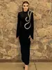 Vestido de Noite Feminino Preto com Pedrarias, Estilo Europeu e Americano para Comércio Exterior, Traje de Banquete de Alto Padrão, Vestido Bodycon de Manga Longa para Inverno