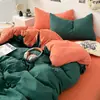 Nuevo Estilo Coreano Ins Color Puro Doble Cepillado Algodón Lavado Juego de Cuatro Piezas Ropa de Cama Funda Nórdica Ropa de Cama Colchón Dormitorio Estudiante