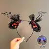 Tocado de Halloween Sombrero Mágico de Bruja Diadema Decoración de Maquillaje Diadema de Encaje Horquilla de Calabaza Accesorio para el Cabello de Fantasma