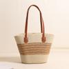 Bolsa de Palha Trançada com Alça de Padrão Temperamental Novo Estilo Simples Grande Capacidade Bolsa de Palha Bolsa Trançada Bolsa de Praia para Férias Bolsa Feminina Versátil