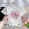 2025 Nuevo Estilo Explosiones Cuello Redondo Ropa Dopamina Lazo Verano Top para Niñas Hombro Manga Corta Camiseta Corta