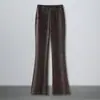 Calça Xadrez de Acetato de Tencel com Lã para Mulheres, Cintura Alta, Levemente Flare, Nova Calça Social Casual Estilosa 2026