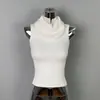 Moda Feminina Dongdaemun Coreana: Elegante, Versátil, De Alta Qualidade, Slim Fit, Sexy, Feminino, Gola Alta, Top de Tricô Sem Mangas