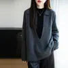 Nuevo suéter de lana pura para mujer de otoño e invierno con cuello de solapa, de estilo relajado, color liso y diseño cálido de manga larga en capas para usar en capas.