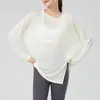 Blusa Esportiva Solta de Manga Longa, Fenda Lateral, Tamanho Grande, Nova, Fina, Respirável, Versátil, para Corrida, Treinamento, Fitness, Yoga